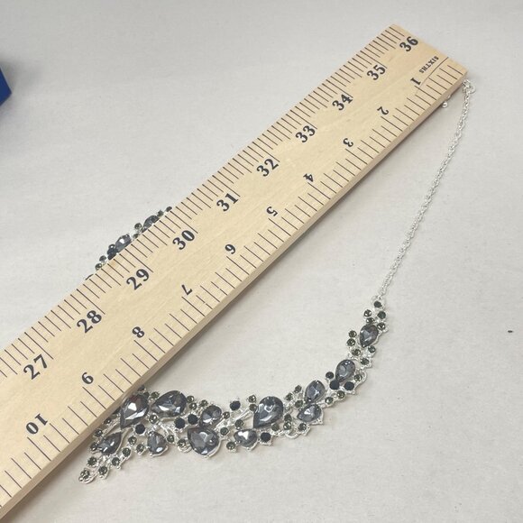 BriLove Wedding Jewelry Set Grey Crystal‎ Teardrop Silver-Tone Earrings Bracelet - Picture 5 of 12